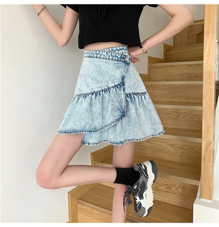 Sweet cool skirt , little skirt, versatile flounces, fashion denim skirt  3553