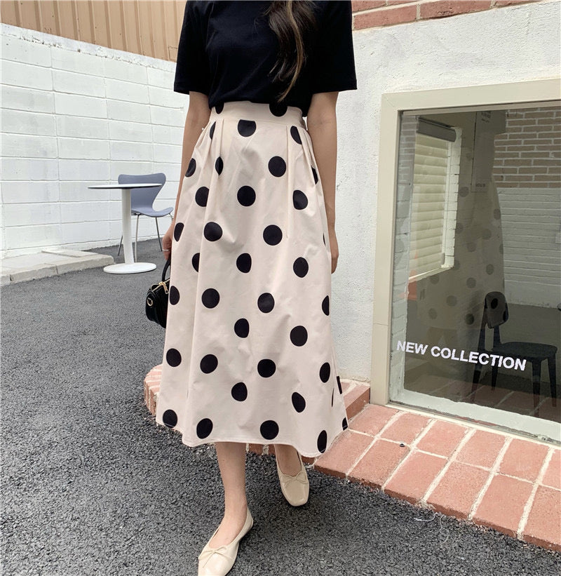Polka dot skirt, summer, new style, printed midi A-line skirt  3654