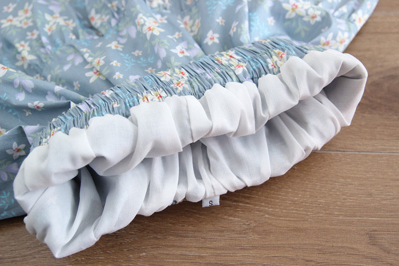 Floral skirt, new style, cotton and linen, small fresh, preppy style, high waist pleated skirt  3586