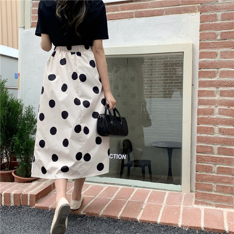 Polka dot skirt, summer, new style, printed midi A-line skirt  3654