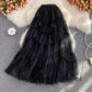 High waist mid length over the knee skirt, versatile cake skirt mid skirt mesh skirt, elastic waist pleated skirt  3528