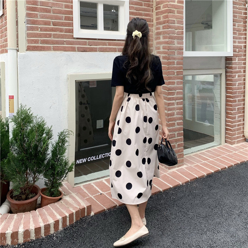 Polka dot skirt, summer, new style, printed midi A-line skirt  3654