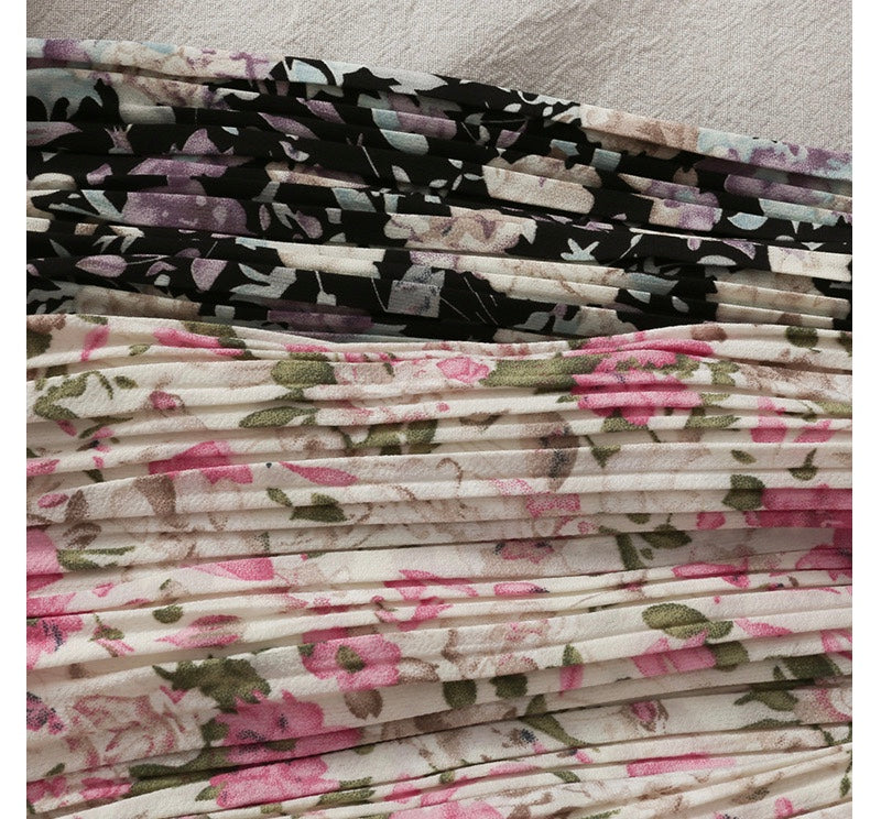 Vintage, elasticated waist, print pleated skirt, floral short skirt  3594