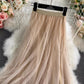 Nailbead tulle skirt, autumn and winter, new style, high waist, medium length, versatile, A-line super fairy skirt  3526