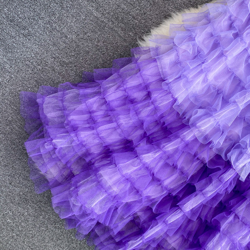 Fairy skirt pleated mesh skirt, versatile, long midi skirt, elastic waist, layer cake skirt, elegant skirt  3530