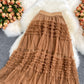 New style, high waist, solid color, irregular hem, mesh splice pompous skirt, A-line full skirt  3527