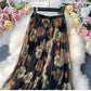 Rock mit Modedruck, Gazerock mit elastischer Taille, neuer Stil, Faltenrock mit hoher Taille, Rock in A-Linie, mittellanger Rock 3523