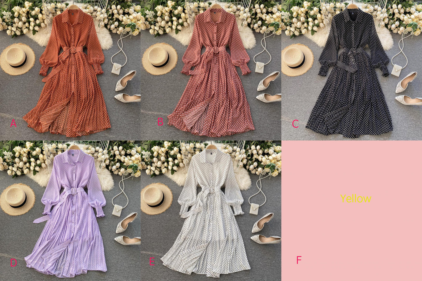 Modisches A-Linien-Tupfen-Langarmkleid Modekleid 10924