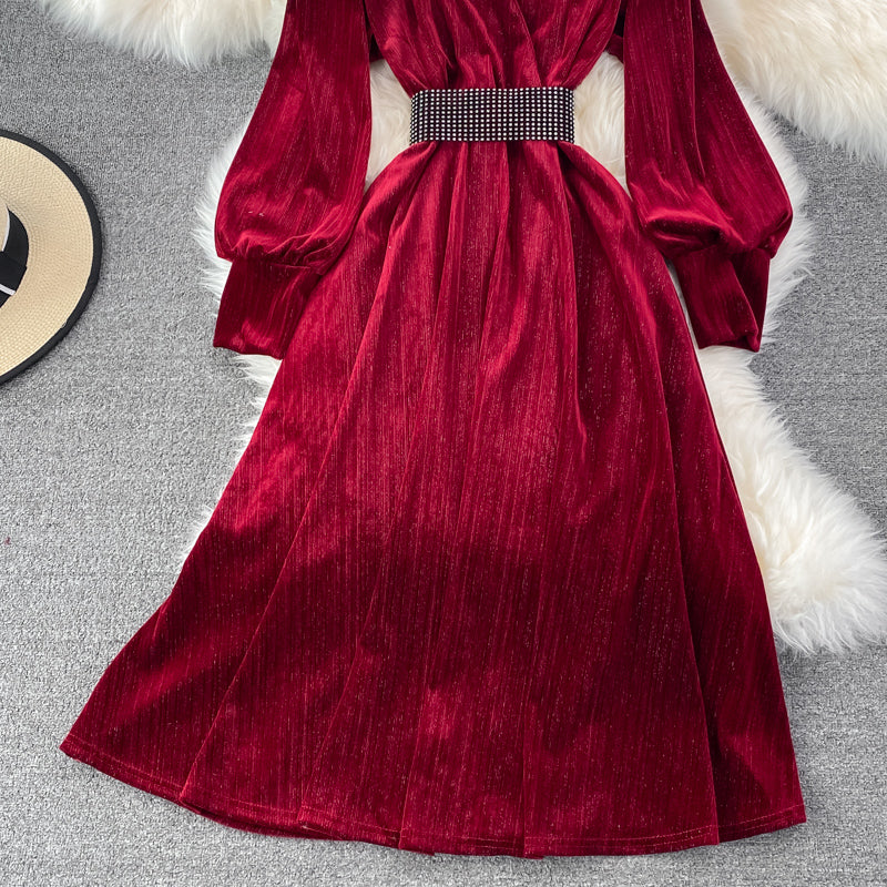 Robe élégante à manches longues en velours Robe tendance 10849