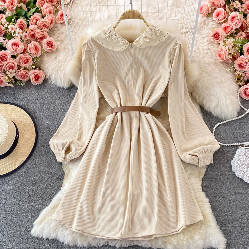 Süßes langärmliges Spitzenkleid A-Linie Modekleid 10841