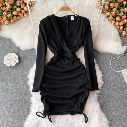 Robe sexy à manches longues et col en V 10842 