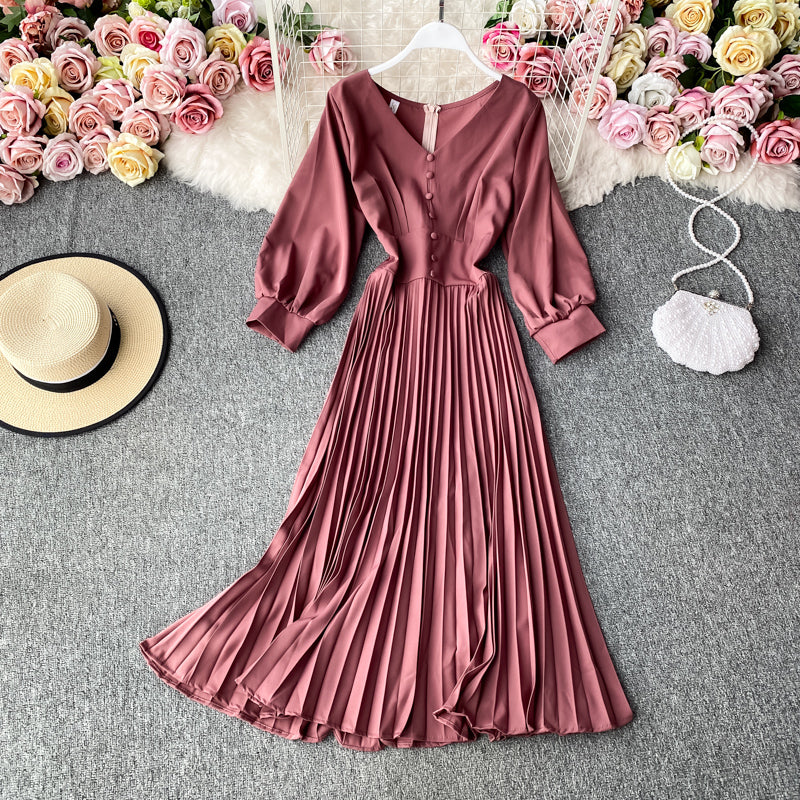 Robe simple à manches longues et col en V Robe tendance 10805