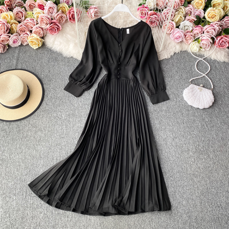 Robe simple à manches longues et col en V Robe tendance 10805